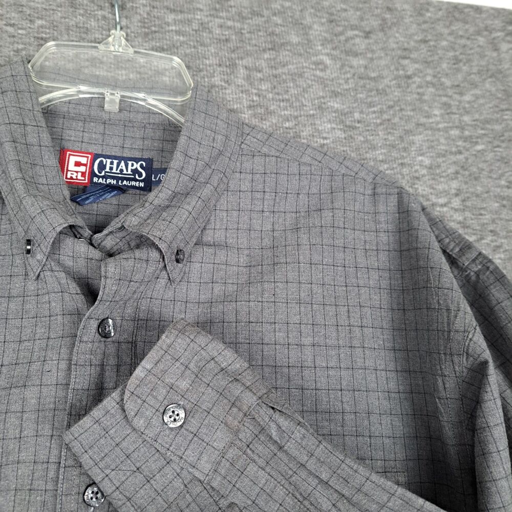 Chaps Ralph Lauren VTG Men's Long Sleeve Button Up Shirt Gray Windowpane Large